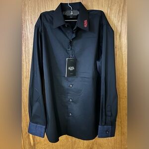 Von Dutch Black Shirt with Denim Cuffs. Lion Design